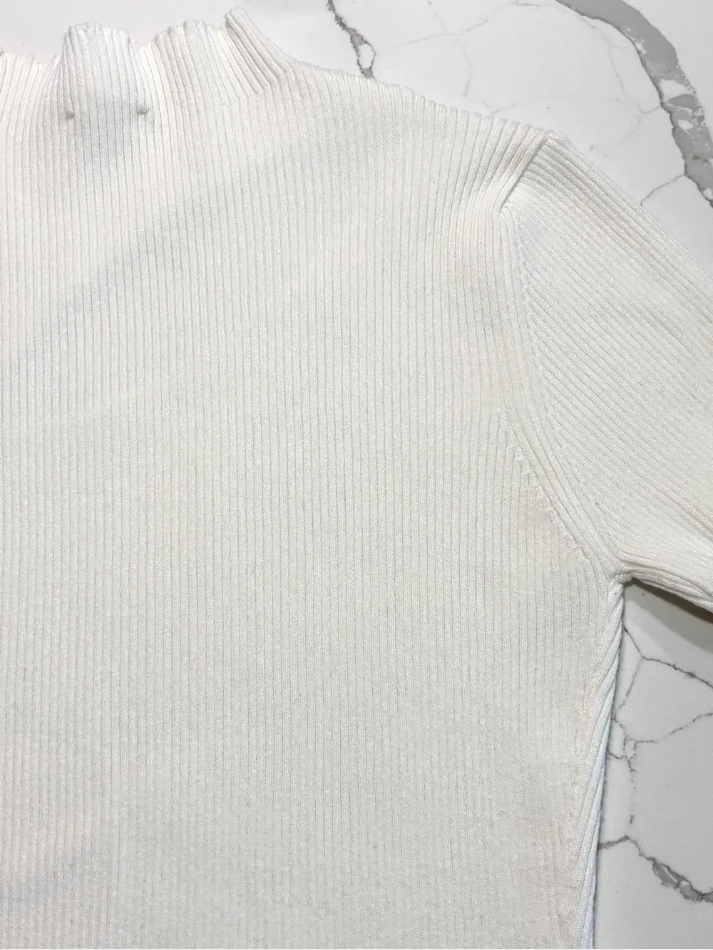 EESome White Ribbed Mock Turtleneck Sweater with Asymmetric Cutout Viscose Small
